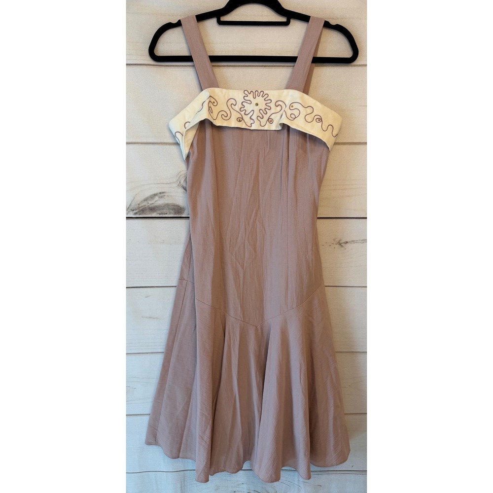 Unit Seven London Vintage Embroidered Drop Waist Midi Dress Mauve Pink UK 10